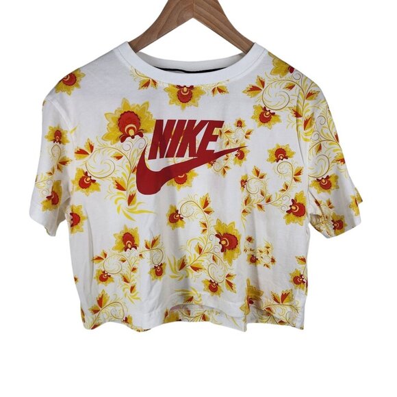 Nike Tee Cropped Tshirt Womens Floral Short Sleeve‎ Size M Crew Neck - Picture 3 of 9